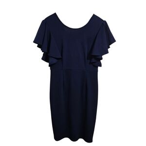 Elegant Navy Blue Ruffle Sleeve Dress Size Large